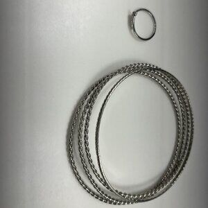 Silver-Tone Twisted Bracelet and Matching Hoop Earring Set